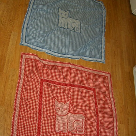 2 Vintage Baby or Doll Blankets with Cat Handmade BOTTOM DOLLAR SALE!!!!! - Picture 1 of 9